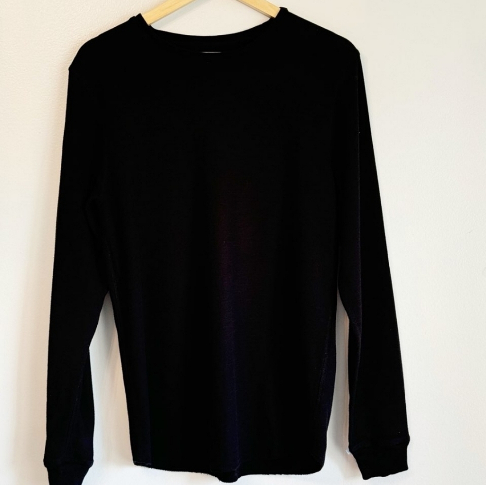 Bread & Boxers Men's Long Sleeve Shirt Size L Black Raw Hem